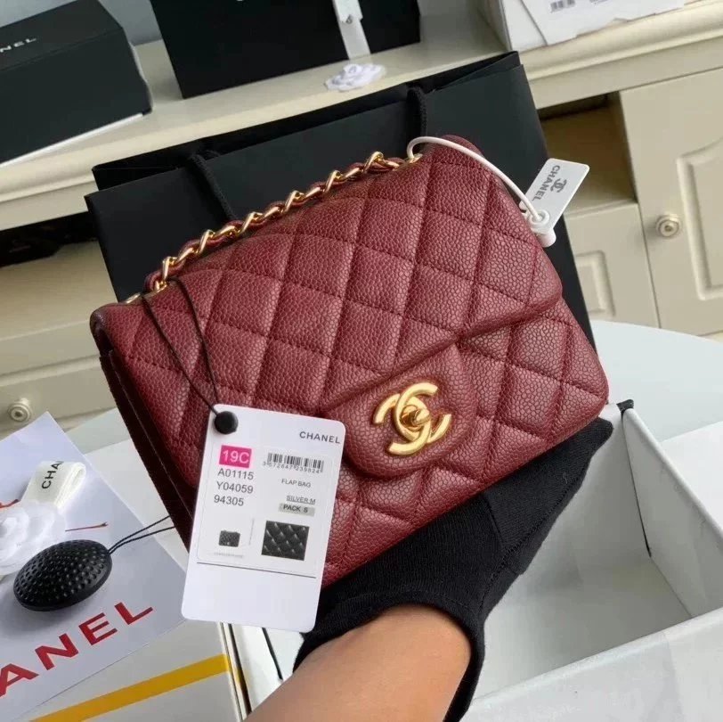 Chanel Women's Bag Top version Original Leather Surrogate Shopping Version New Bag Ch@ne1CF Fat Fang1115mini17cm Caviar Ball Grain Cowhide CF Sheepskin Mini Small Sized Flap Bag Shoulder Crossbody Chain Bag Lambskin Original Leather