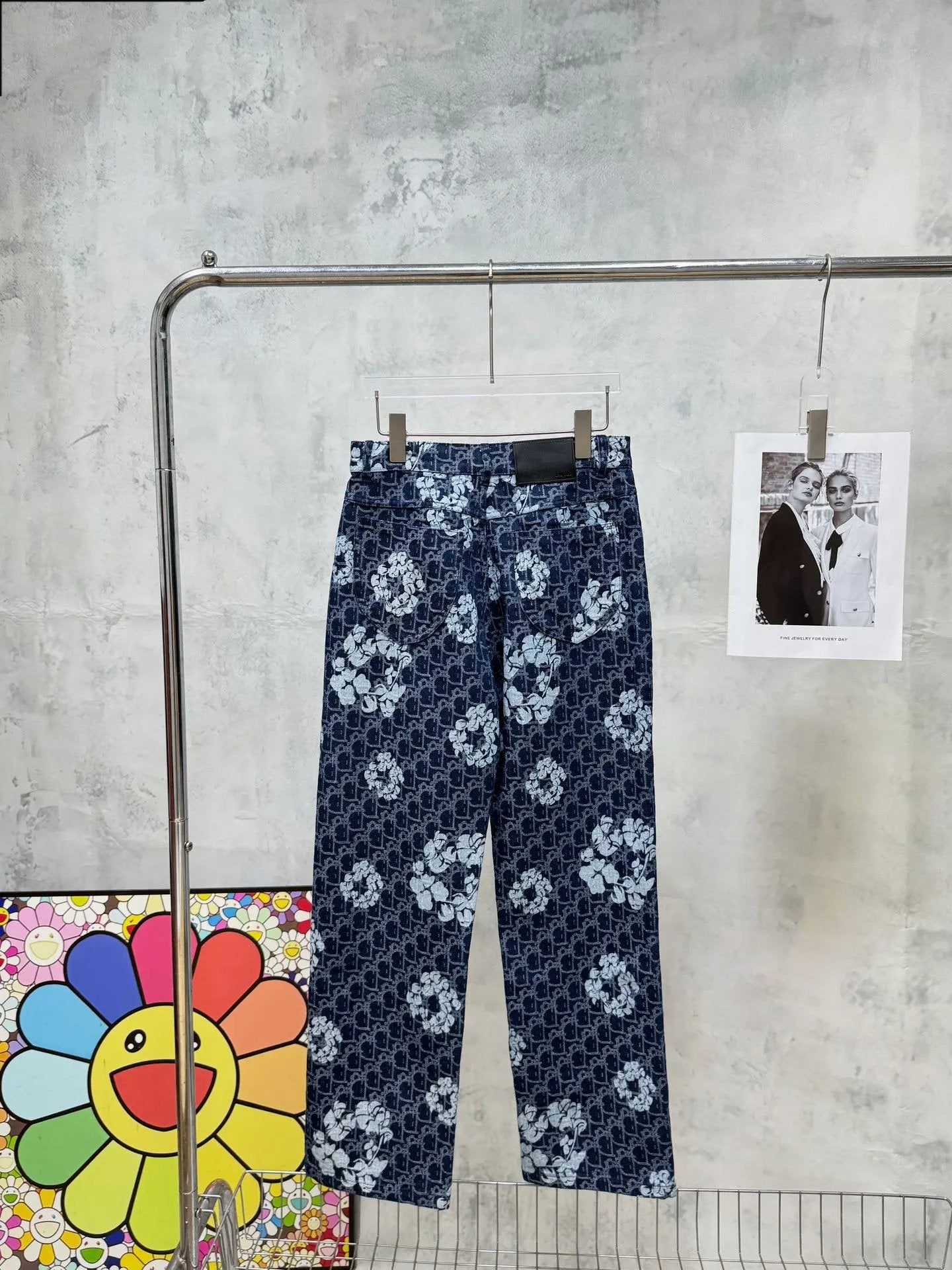Dior Jeans Full Print Graffiti Floral Straight Leg Jeans Pure Cotton Casual Pants High Waist Slim Fit Versatile Wide Leg Pants Unisex Long Pants24ss Autumn and Winter New Products