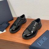 Dior Shoes Men's Business Casual Leather Shoes Jacquard Letters logo Low-Top Lace-up Platform Derby Men's Shoes