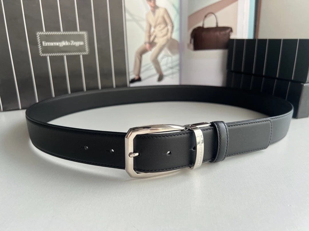 Zegna Belt Top version Original Imported Calf Leather Belt for Business Men Pant Belt3.5CM Belt Double-Sided Dual-Use Men's Needle Belt Suitable for Men's Business Double-Sided Cowhide Classic Belt Gift Box Packaging Ferragamo Montblanc Kuqi