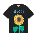 Gucci T-shirt Sunflower Print on the Chest logo round Neck Short Sleeve25ss New pure cotton T Unisex T-Shirt OS Drop Shoulder Loose Fit Base Shirt Top T-Shirt Short Sleeve