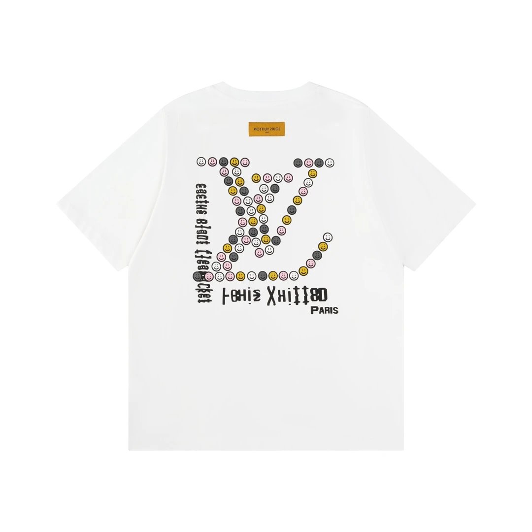 Louis Vuitton LV T-shirt Front and back smiley face embossed print logo round Neck Short Sleeve25ss New pure cotton T Unisex T-Shirt OS Loose Fit Base Shirt Top Half Sleeve T-Shirt