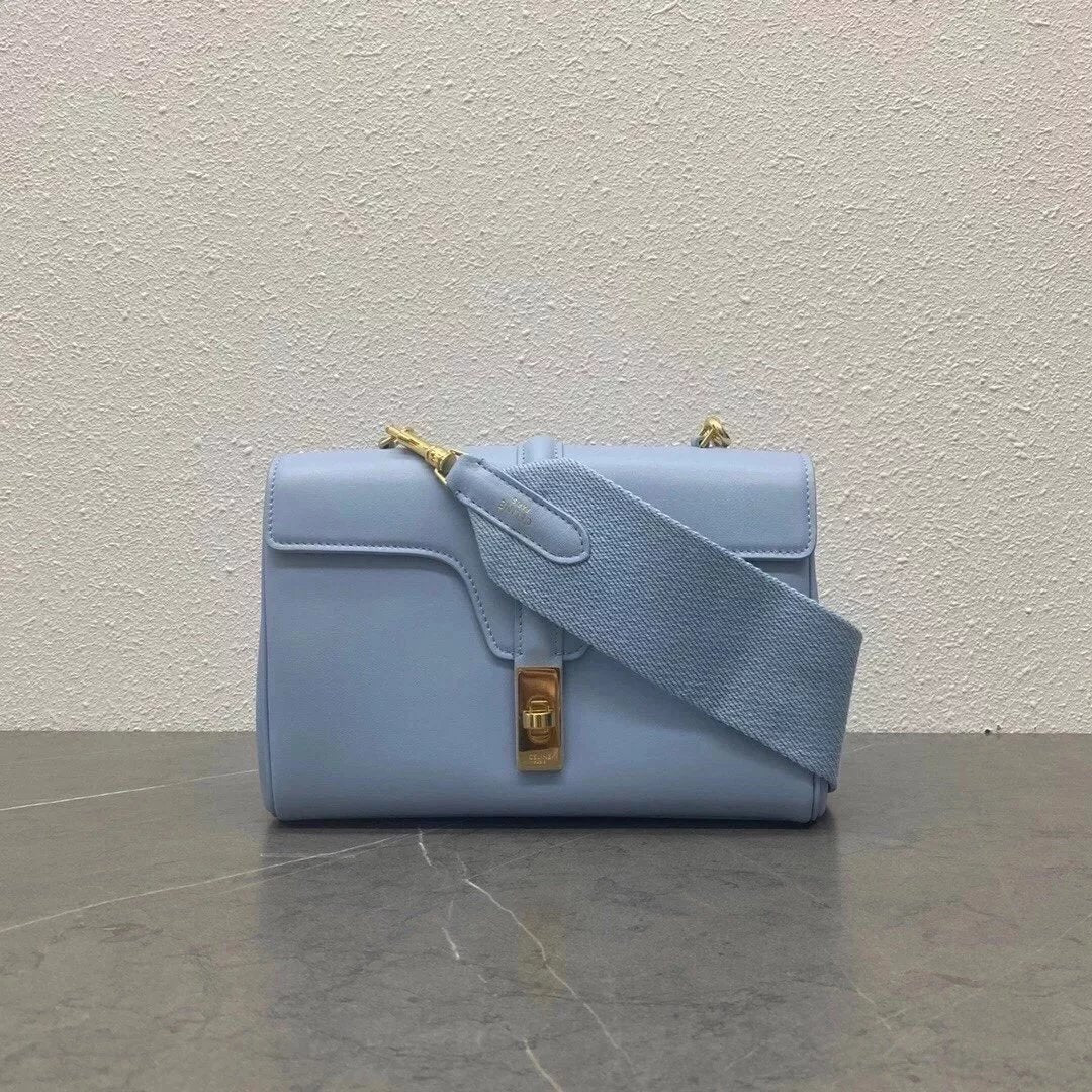 Celine women's bag Top version 【Kowloon Leather Original Leather】New teensoft16Handbag Small Size Wide Shoulder Strap Shoulder Messenger Bag Women's Messenger Bag Sun Yi Same Style Women Bag