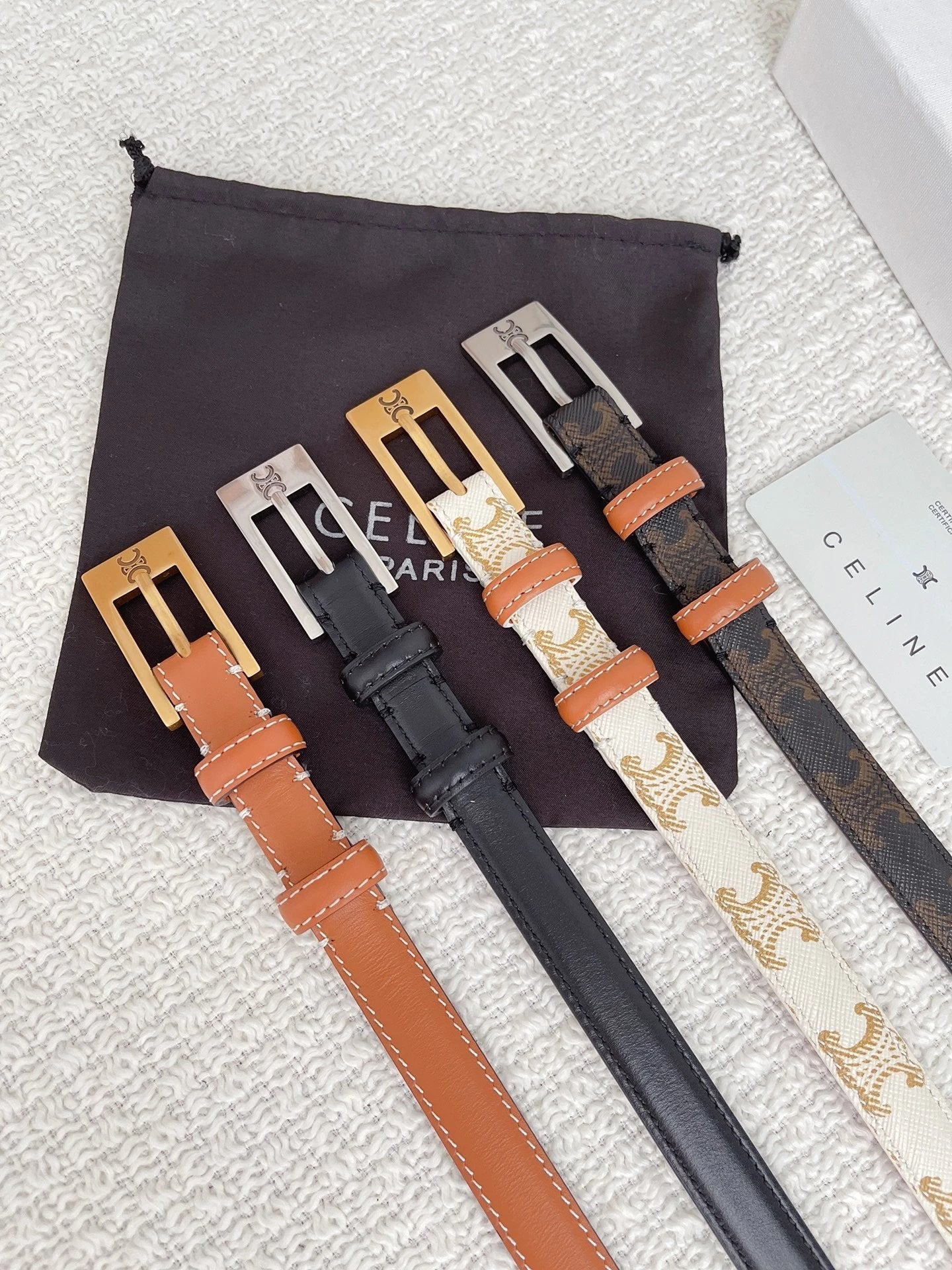 Celine Belt Top version Counter Version Free Packaging Ladies Belt Width1.8cm Genuine Goods Quality Counter Full Package Imported Smooth Cow Leather Belt Boutique Palladium Plated Pin Buckle Retro Style Pure Copper Golden Mingring Counter New Women's Belt