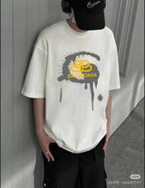 Balenciaga T-shirt Front Chest Lock Ink Splash Letter Print logo round Neck Short Sleeve25ss New Pure Cotton Unisex Style T T-shirt OS Loose Fit Base Shirt Top Half Sleeve T-Shirt