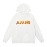 Amiri Hoodie 2024Autumn and Winter New Flame Letter Print Pullover Hooded Sweater for Men and Women