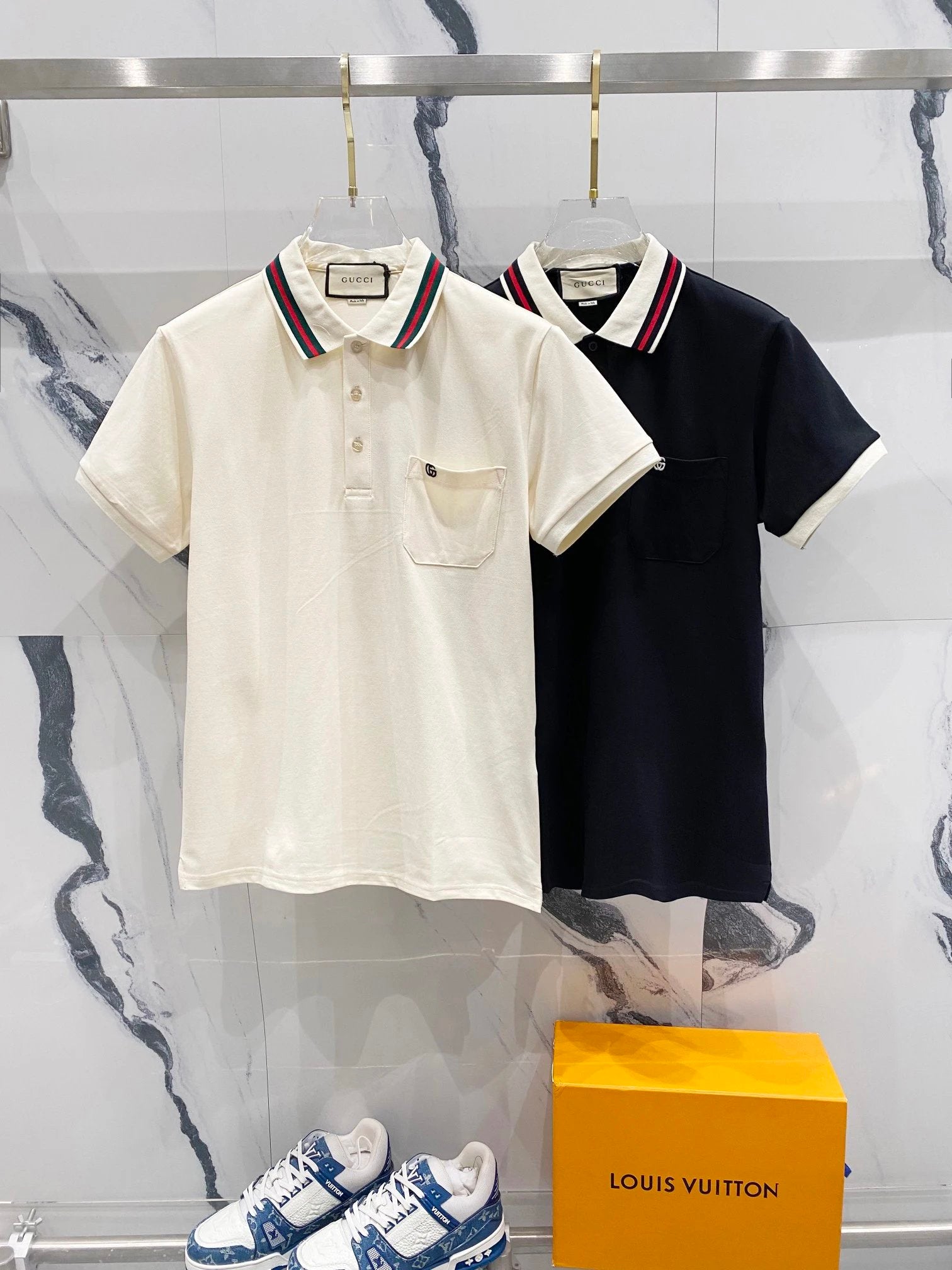 Gucci T-shirt GG Small Letters LOGO Embroidered Pocket Logo POLO Short Sleeve Turn-down Collar Shirt Unisex Summer Solid Color Loose Fit T Business Commuter Short Sleeve Shirt Plus Size T-Shirt