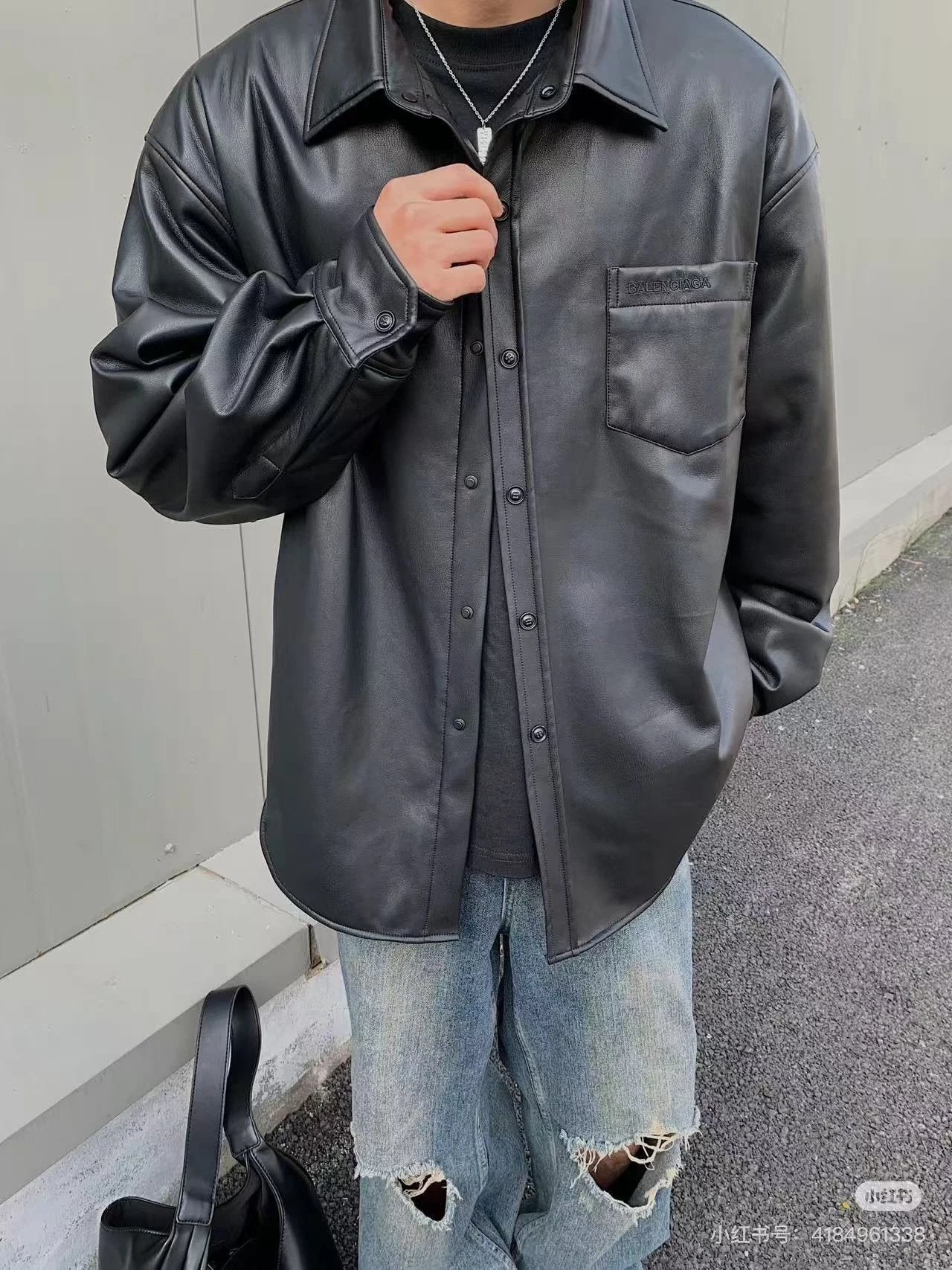 Balenciaga Jackets Parker Zip-Up Hooded Leather Jacket（Hooded detachable）Unisex Jacket