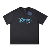 Louis Vuitton LV T-shirt Chest with Navy Blue Letter Print logo round Neck Short Sleeve25ss New Pure Cotton Unisex Style T Casual T-Shirt Base Layer Shirt OS Loose Fit Half Sleeve Top Plus Size