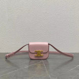 Celine women's bag Top version 【Kowloon Leather Original Leather】2022Spring New Super mini Triomphe Small Waste Bag11cmTriomphe Arc De Triomphe mini Earphone Bag Small Waste Bag2023New Color Cherry Blossom Pink New Women's Bag Shoulder Bag Messenger Bag S