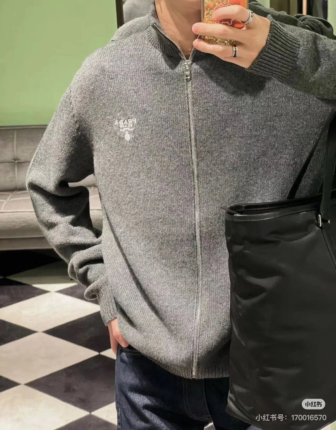 PRADA Sweater Letter Small Logo Embroidered Knit Jacket Casual Loose Zipper Sweater Jacket Unisex os Knitted Baseball Jacket24ss Autumn and Winter New Products