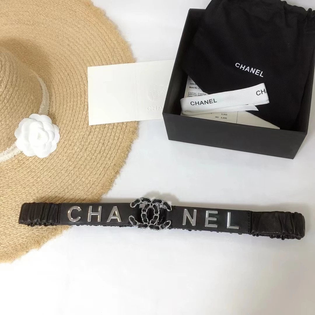 Chanel Belt Top version 3.0cm Wide Belt Classic Style Women's Belt Pure Original Leather Italy Imported Sheepskin Double-Sided Top Layer Leather Pearl Chain Fashion Casual Dress Coat Accessories