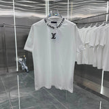 Louis Vuitton LV T-shirt Collar Brand Letter Embroidery logo round Neck Short Sleeve25ss New Pure Cotton Unisex Style T T-shirt OS Loose Fit Base Shirt Top Half Sleeve T-Shirt