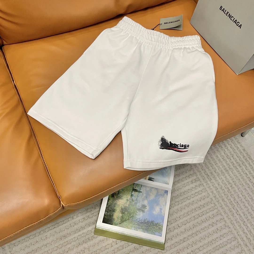 Balenciaga Shorts Cover Up Cola Graffiti Spray Paint Letters logo Five-point Shorts25ss New Drawstring Casual Summer Pants5Two-in-One Casual Sweatpants for Men and Women, Pure Cotton Joggers