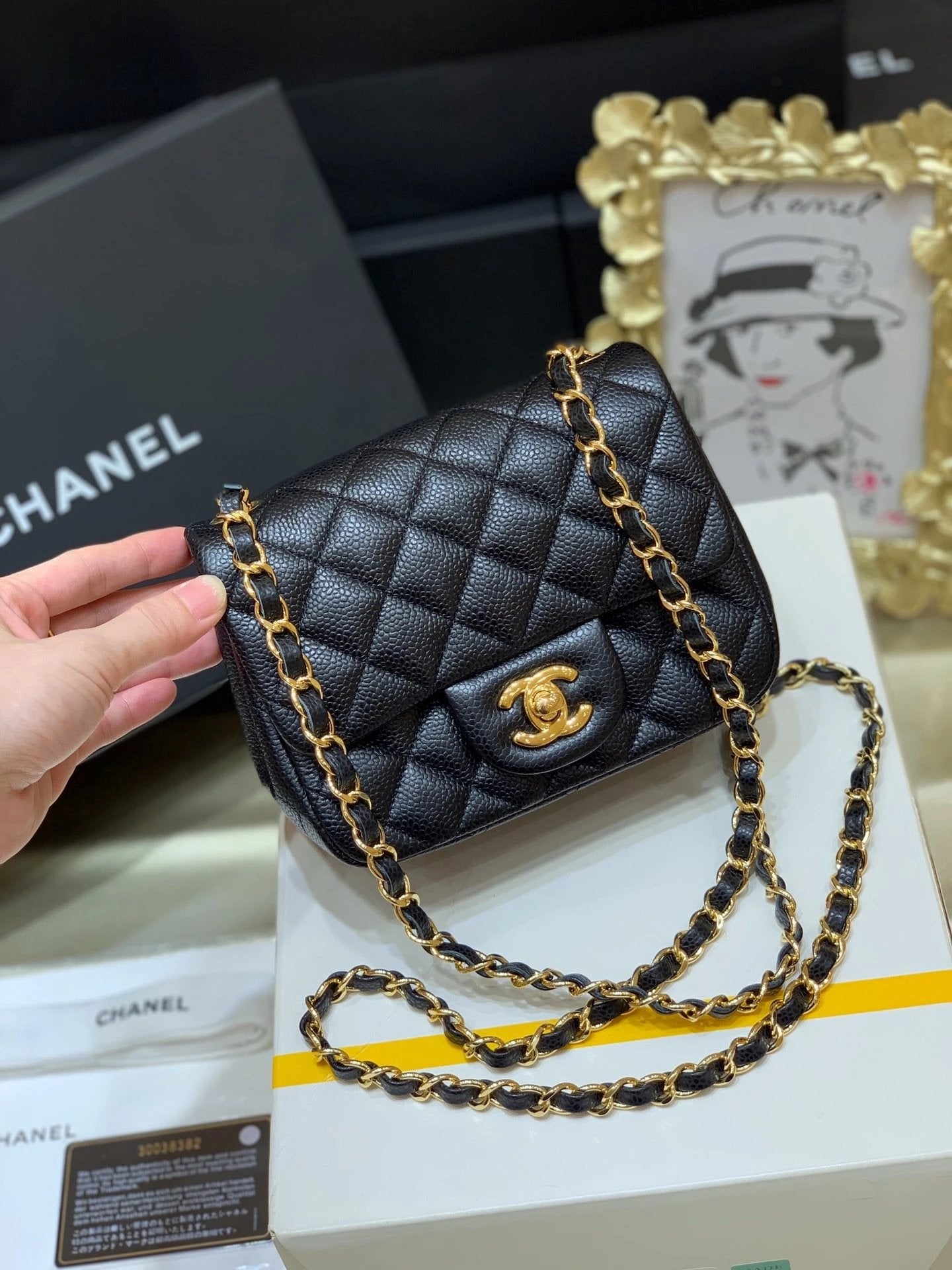 Chanel Women's Bag Top version Original Leather Surrogate Shopping Version New Bag Ch@ne1CF Fat Fang1115mini17cm Caviar Ball Grain Cowhide CF Sheepskin Mini Small Sized Flap Bag Shoulder Crossbody Chain Bag Lambskin Original Leather