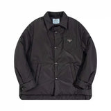 PRADA Jackets Classic Triangle Logo Casual Sports Turn-down Collar Jacket Cardigan Shirt-style Coat Thickened Warm Cotton Jacket Unisex24ss Autumn and Winter New Products