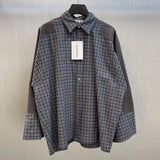 ‌Acne Studios Shirt Top Version Organic Cotton Plaid Contrast Color Patch Stitching Sleeves Casual Loose Flannel Long Sleeve Shirt