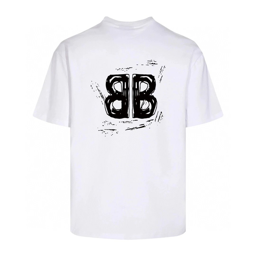 Balenciaga T-shirt Double Back B Large Letter Print logo round Neck Short Sleeve25ss New Pure Cotton Unisex Style T Casual T-Shirt Base Layer Shirt OS Loose Fit Half Sleeve Top Plus Size
