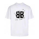 Balenciaga T-shirt Double Back B Large Letter Print logo round Neck Short Sleeve25ss New Pure Cotton Unisex Style T Casual T-Shirt Base Layer Shirt OS Loose Fit Half Sleeve Top Plus Size