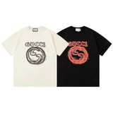 Gucci T-shirt Double-breasted G Vintage Curved Letters logo round Neck Short Sleeve25ss New pure cotton T Unisex T-Shirt OS Drop Shoulder Loose Fit Base Shirt Top T-Shirt Short Sleeve
