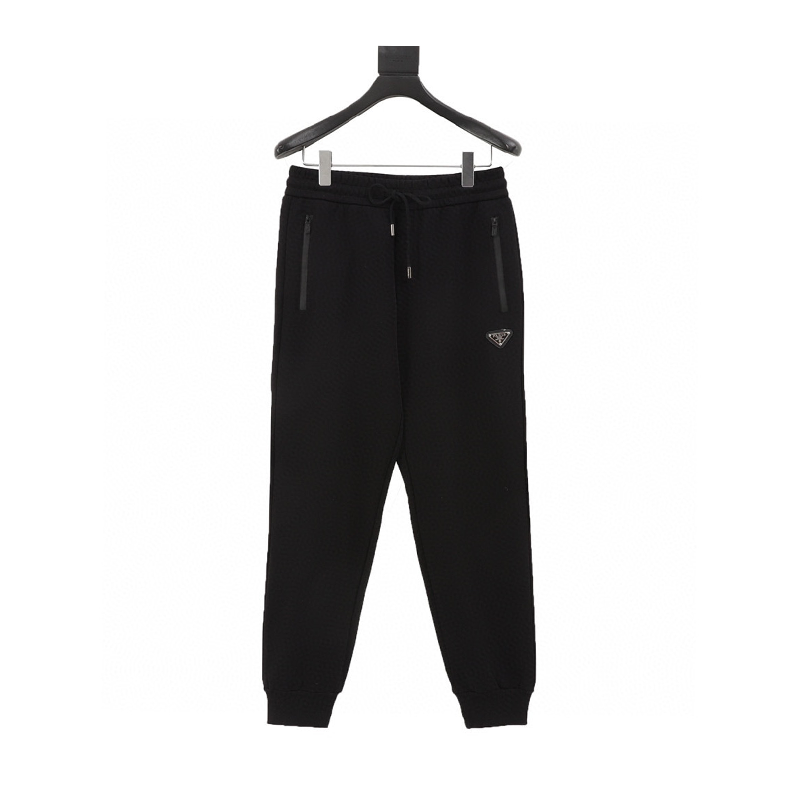 PRADA Sweatpants  24Fw Triangle Mark Leather Strap Zipper Pocket and logo Embroidered Trousers for Men and Women