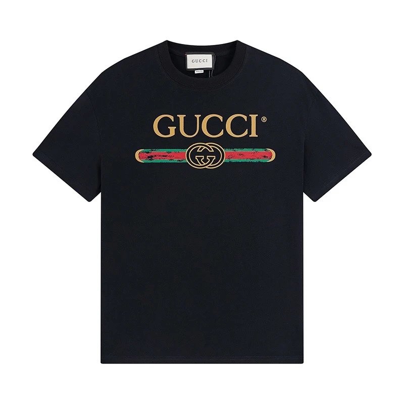 Gucci T-shirt Chest Letter Print logo round Neck Short Sleeve25ss New Pure Cotton Unisex Style T Casual T-Shirt Base Layer Shirt OS Loose Fit Half Sleeve Top Plus Size
