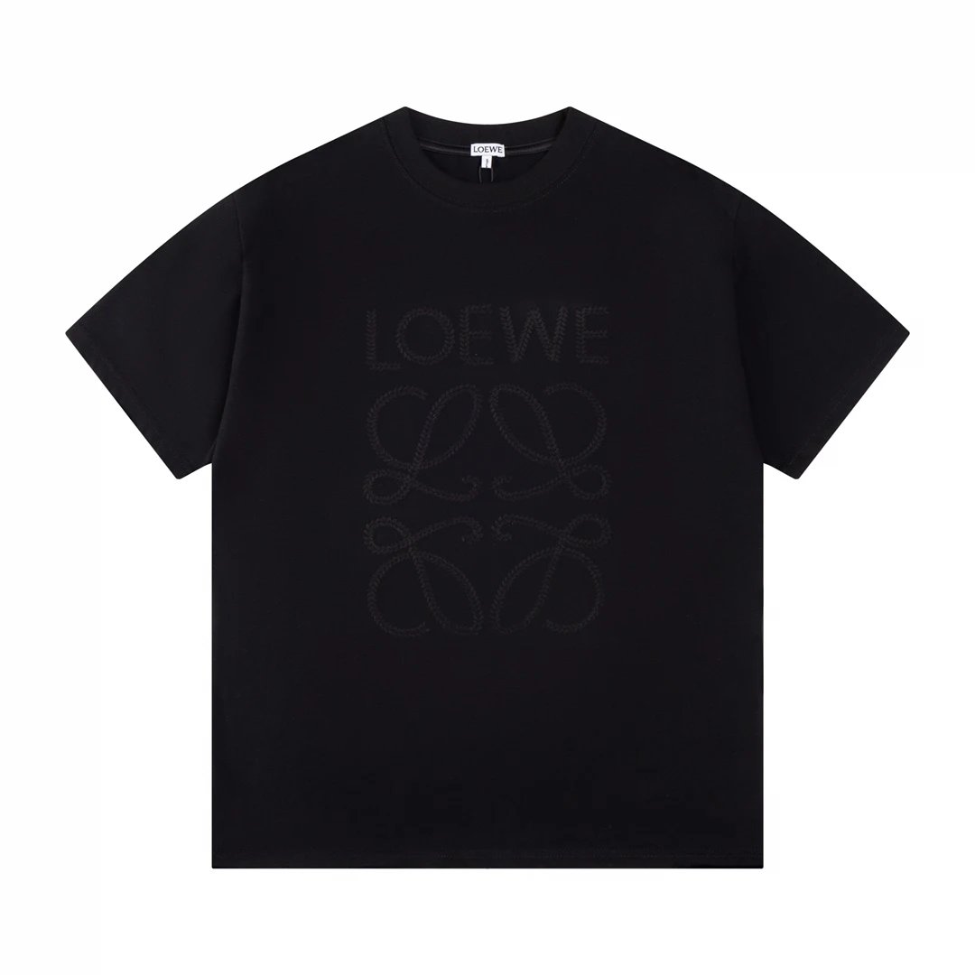 LOEWE T-shirt Chest Pattern Embroidery logo round Neck Short Sleeve25ss New pure cotton T Unisex T-Shirt OS Drop Shoulder Loose Fit Base Shirt Top T-Shirt Short Sleeve