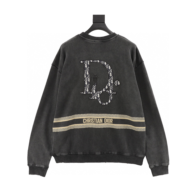 Dior Hoodie Water-Washing Embroidery Letter Crew Neck Sweater for Men and Women