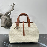 Dior Women's Bag Top version 【Super Original Quality】Handbag Popular Beige Cloth Leather Patchwork Handbag Rattan Plaid Shopping Bag Large, Medium and Small Three One Size Spring and Summer New Women's Bag