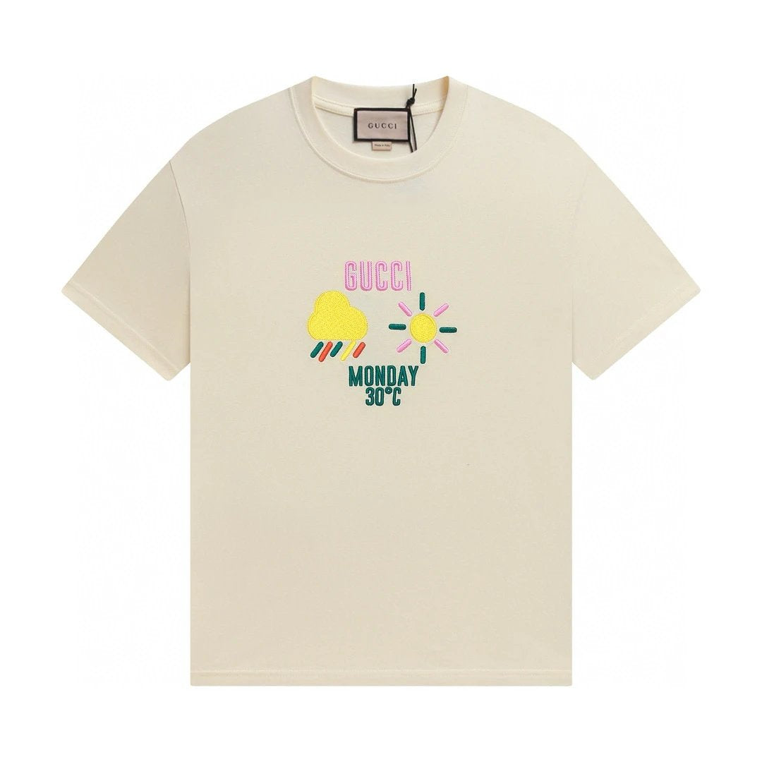 Gucci T-shirt Chest Weather Pattern Embroidery logo round Neck Short Sleeve25ss New Pure Cotton Unisex Style T T-shirt OS Loose Fit Base Shirt Half Sleeve T-Shirt Top Half Sleeve