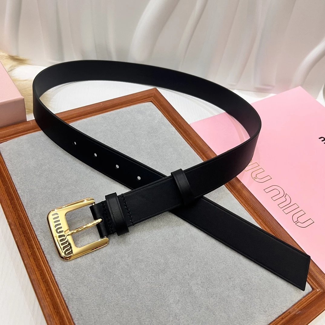 Miu Miu Belt Top version Counter Quality New Women's Belt Minimalist Style Belt CityCalf Calfskin Material.Metal Square Pin Buckle.Fashionable Versatile Width3.0Belt Women's Belt Women