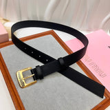 Miu Miu Belt Top version Counter Quality New Women's Belt Minimalist Style Belt CityCalf Calfskin Material.Metal Square Pin Buckle.Fashionable Versatile Width3.0Belt Women's Belt Women