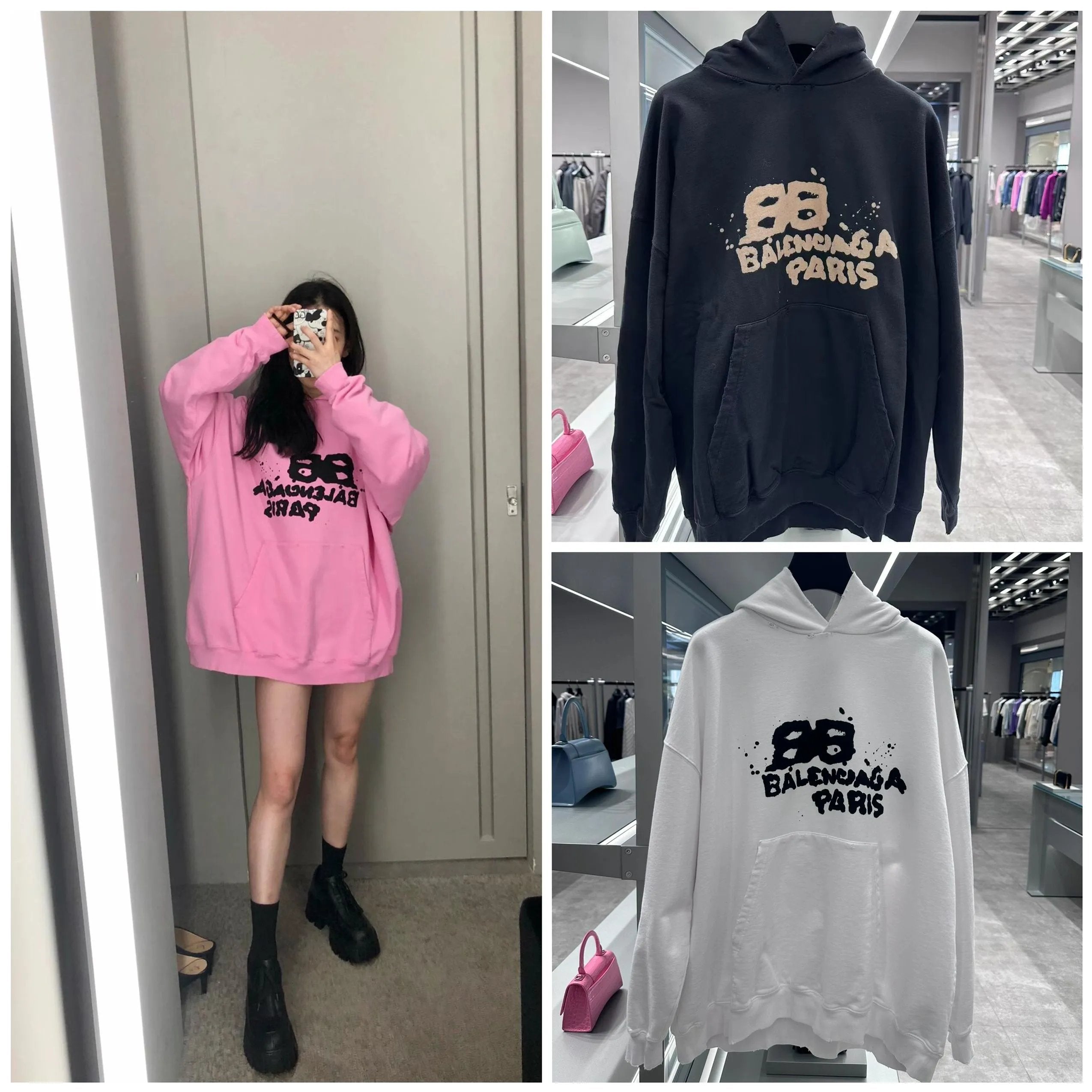 Balenciaga Hoodie New Graffiti Splash Ink BB Letter Sweater Hoodie for Men and Women