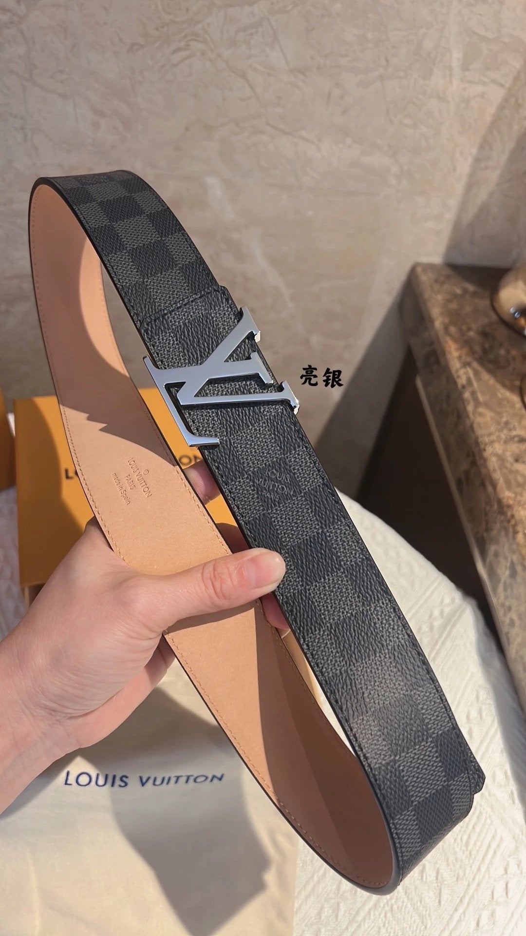Louis Vuitton LV Belt Top version Counter Quality Original Order Belt Men's Classic All-Match Men's Leather Belt Casual Business Smooth Buckle Genuine Leather Belt Old Flower Plaid Chessboard Grid Pant Belt Belt Donkey Belt