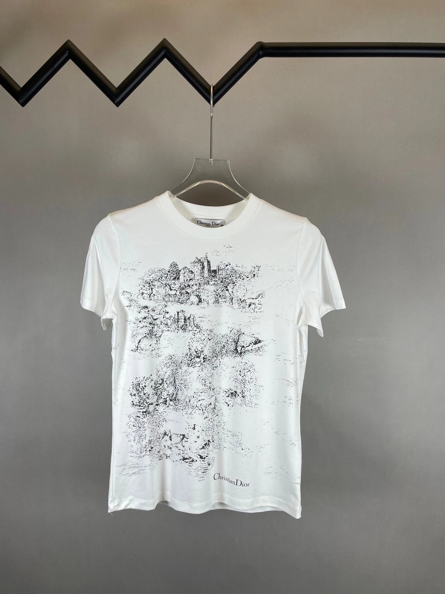 Dior T-shirt Chest Castle Print logo round Neck Short Sleeve25ss New pure cotton T Unisex T-Shirt OS Loose Fit Base Shirt Top Half Sleeve T-Shirt