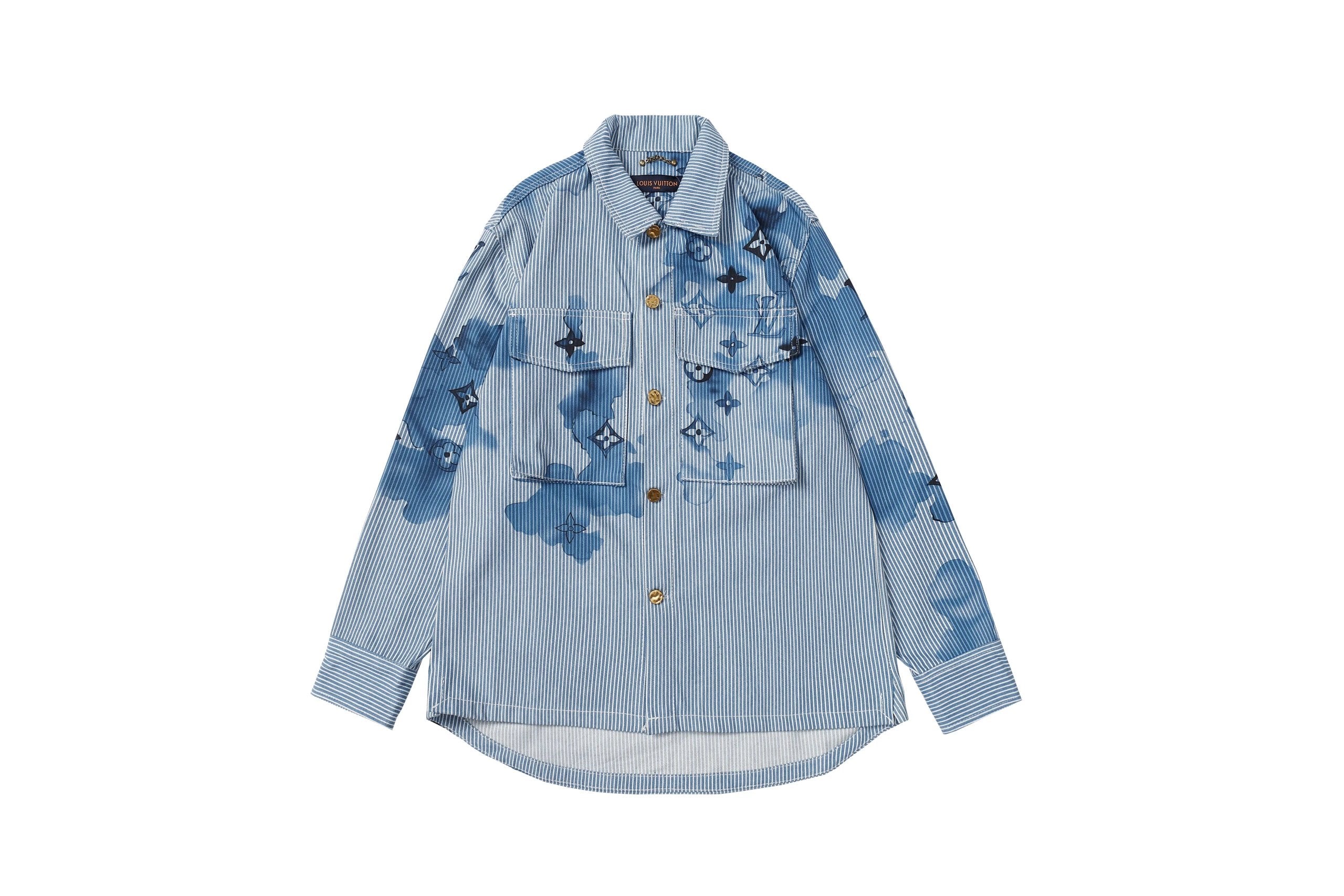 Louis Vuitton LV Shirt Ink Wash Denim Thickened Long Sleeve Shirt Unisex Versatile Business Casual Slim Fit Jacket
