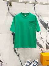 LOEWE T-shirt Color matching letters LOGO Embroidered Pocket Crew Neck Short Sleeve Pure Cotton T Unisex T-Shirt OS Loose Fit Base Shirt Summer Casual Simple T-Shirt