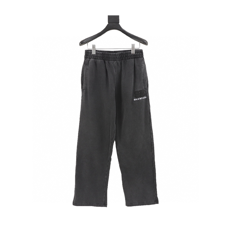 Balenciaga Sweatpants 24Fw Heavy Industry Washed and Worn Letter Double B Embroidered Suit Trousers for Men and Women