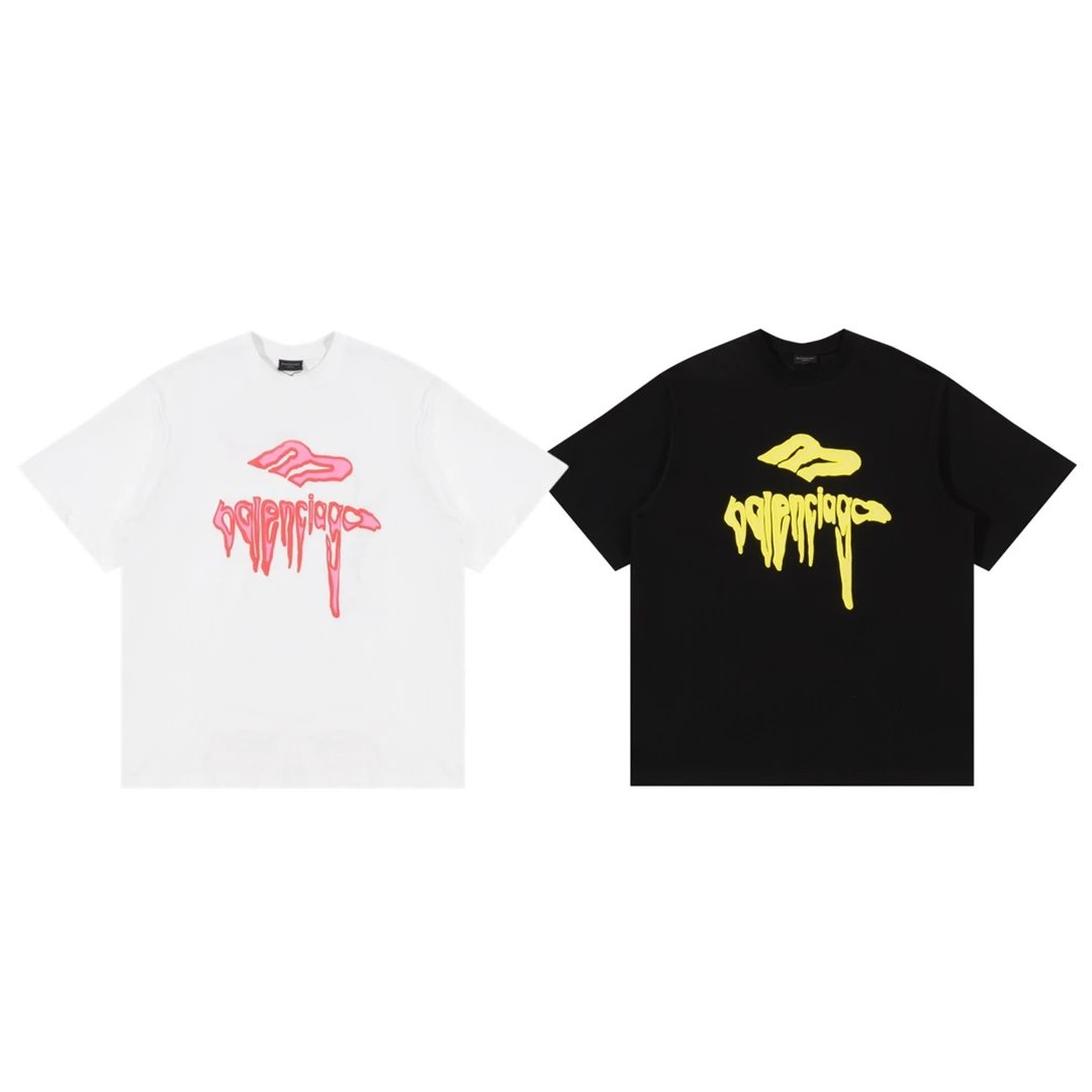 Balenciaga T-shirt Abstract Fluid Letter Color Block Print on Chest logo round Neck Short Sleeve25ss New Pure Cotton Unisex Style T T-shirt OS Loose Fit Base Shirt Top Half Sleeve T-Shirt