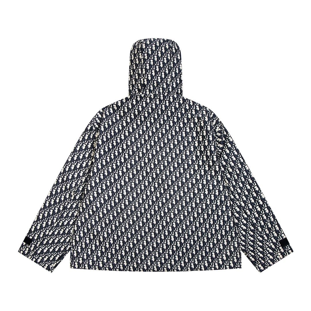 Dior Jackets Presbyopic Printed Canvas Denim Jacquard Hooded Jacket Casual Loose Hoodie Zipper Cardigan Os Unisex Style24ss Autumn and Winter New Products