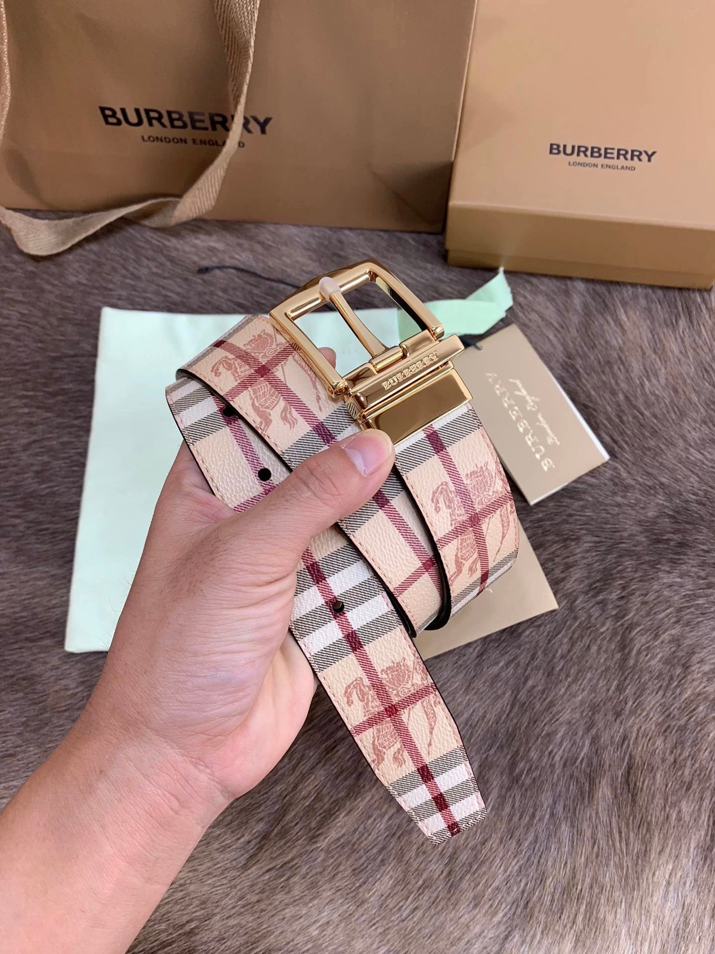 Burberry Belt Top version 【Full Package】New Men's Leather Belt Width3.5cm Double-Sided Imported First Layer Calfskin Full Grain Leather Genuine Goods Quality Original Factory Pin Buckle Letters Rotating Buckle Counter Full Set Gift Box Packaging B Home Be