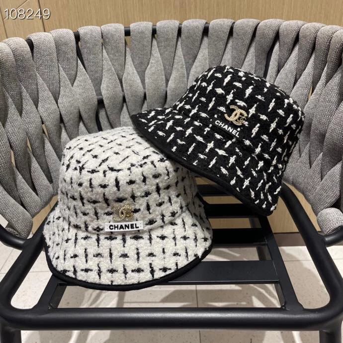 Chanel Hat Houndstooth Bucket Hat Women's Autumn and Winter Fashion All-Match Bucket Hat High-Grade Face-Showing Small Bucket Cap