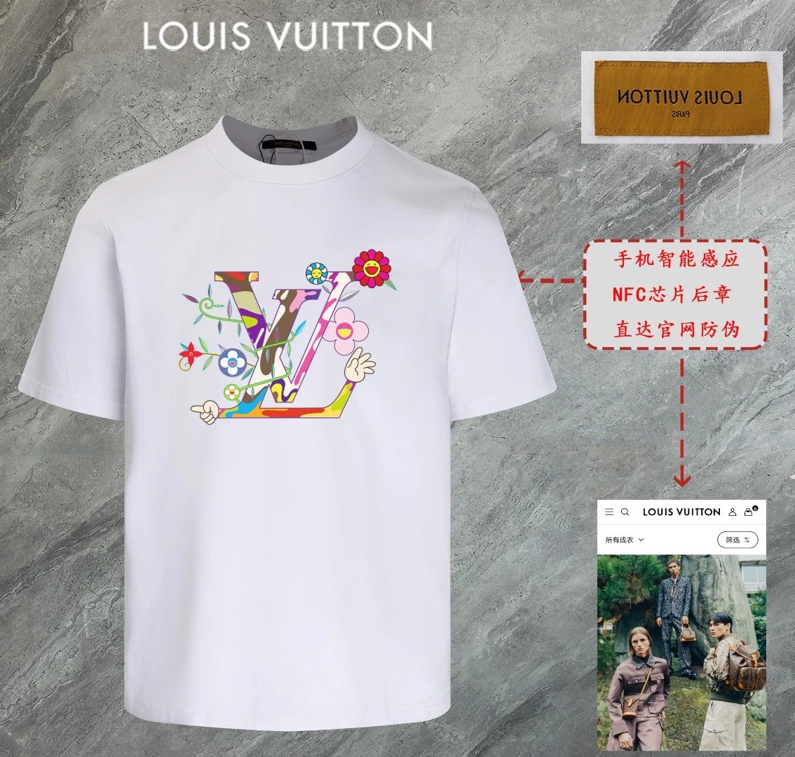 Louis Vuitton LV T-shirt Colorful Letter Print on Chest Brand logo round Neck Short Sleeve25ss New pure cotton T Unisex T-Shirt OS Loose Fit Base Shirt Top Half Sleeve T-Shirt