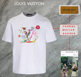 Louis Vuitton LV T-shirt Colorful Letter Print on Chest Brand logo round Neck Short Sleeve25ss New pure cotton T Unisex T-Shirt OS Loose Fit Base Shirt Top Half Sleeve T-Shirt