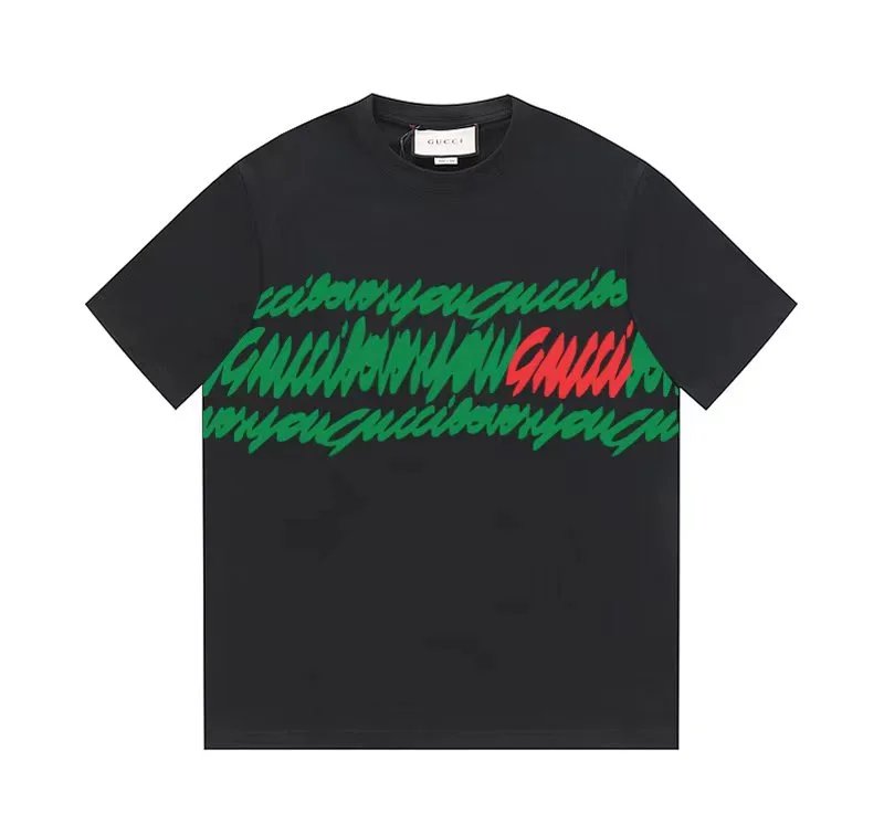 Gucci T-shirt Red and Green Alphabet Color Graffiti logo round Neck Short Sleeve25ss New Pure Cotton Unisex Style T T-shirt OS Loose Fit Base Shirt Top Half Sleeve T-Shirt