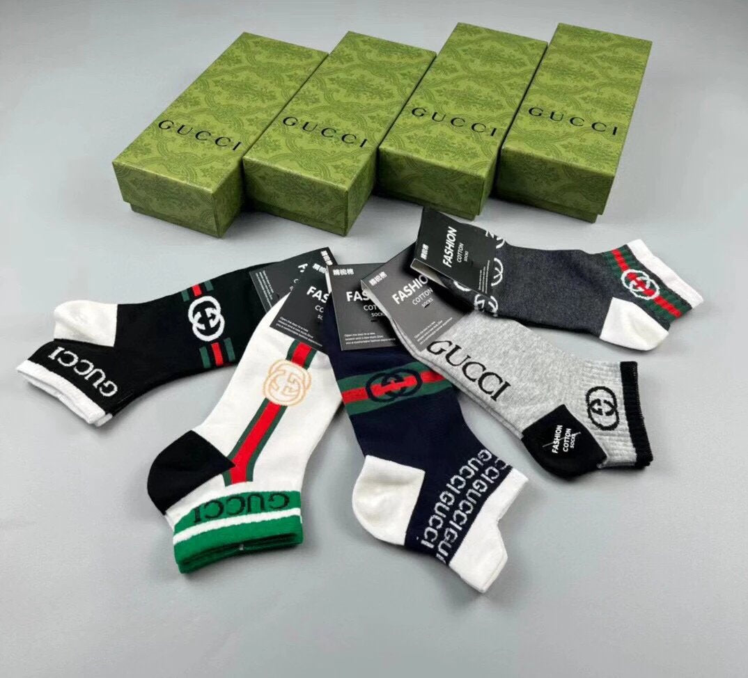 Gucci Sock 【Five Pairs Per Box】Classic Jacquard logo Breathable Fashion25ss New Short Tube Cotton Socks Thin Business Sports Casual Spring Summer Autumn Versatile Deodorant Sweat-Absorbing