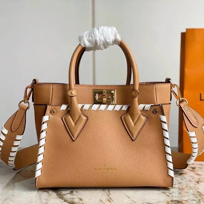 Louis Vuitton LV Women's Bag Top version 【New Arrivals】2023New OnMySide Small Size Full Leather Woven Mummy Shopping Bag Tote Tote Bag Monogram Women's Perforated Cow Leather Shoulder Messenger Bag M21385