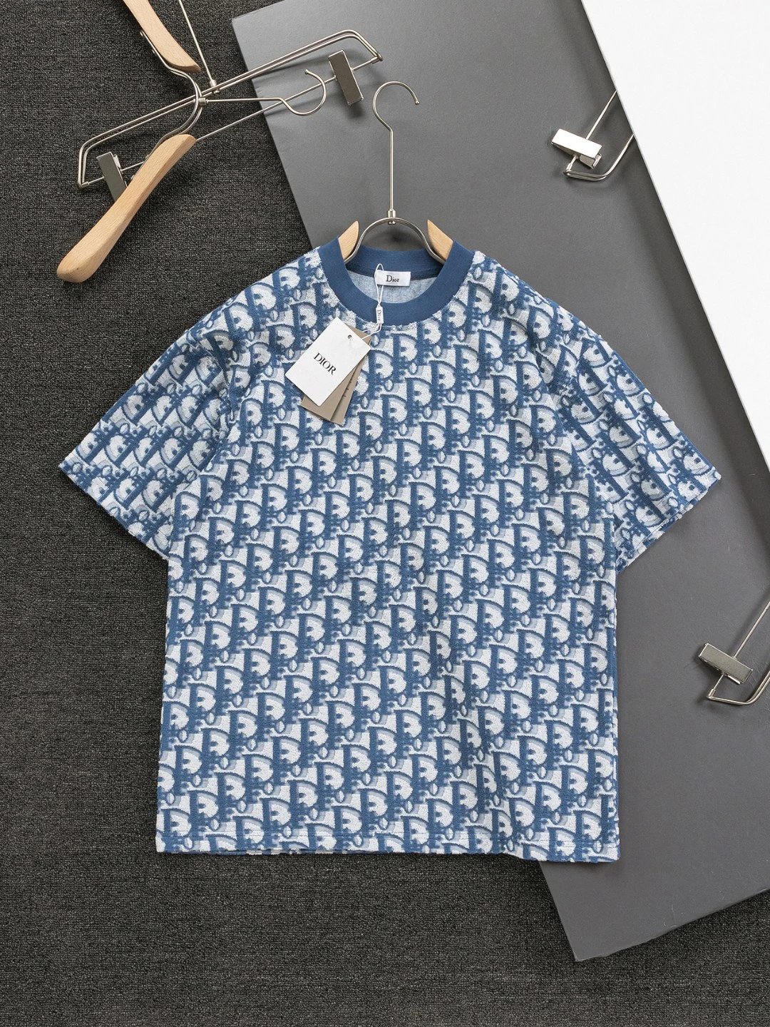 Dior T-shirt Jacquard Full Print Knit Crew Neck Short Sleeve25ss New pure cotton T Unisex T-Shirt OS Loose Fit Base Shirt Top Half Sleeve T-Shirt