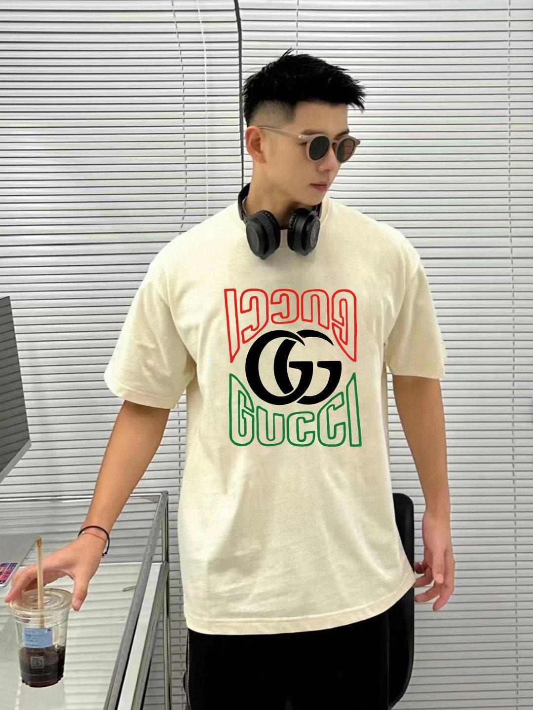 Gucci T-shirt Color Matching Double G Letter Direct Print logo round Neck Short Sleeve25ss New pure cotton T Unisex T-Shirt OS Loose Fit Base Shirt Top Half Sleeve T-Shirt