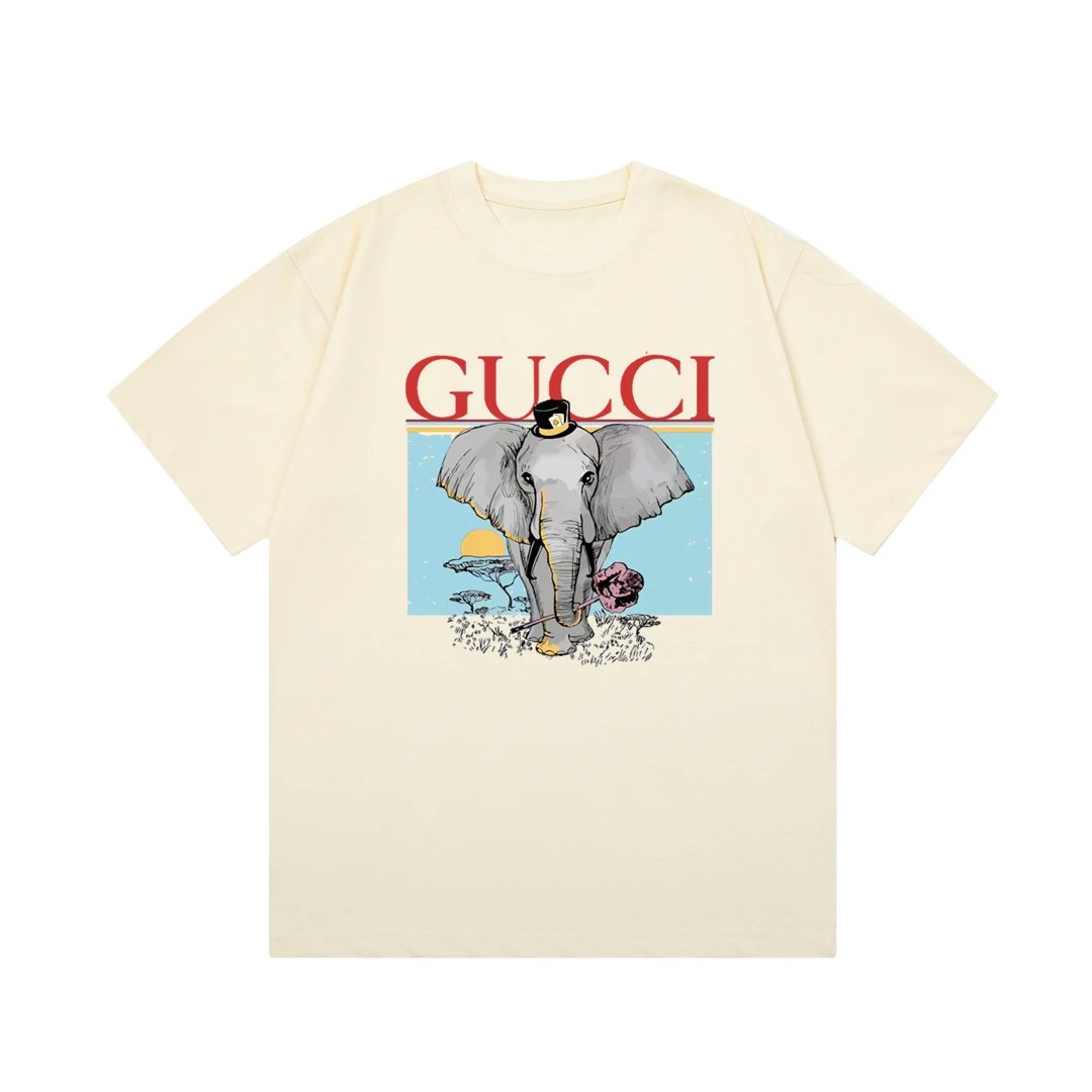 Gucci T-shirt Big Stupid Elephant Letter Direct Print Logo Logo Crew Neck Short Sleeve25ss New Pure Cotton Unisex Style T T-shirt OS Loose Fit Base Shirt Short Sleeve Top T-Shirt